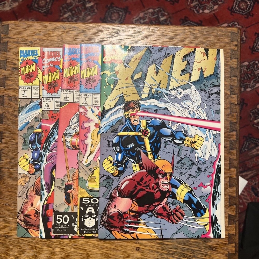 VTG X-MEN #1 Oct 1991 MARVEL COMICS Lot of 5 (4 Variant Cover + 1 Wrap Around)